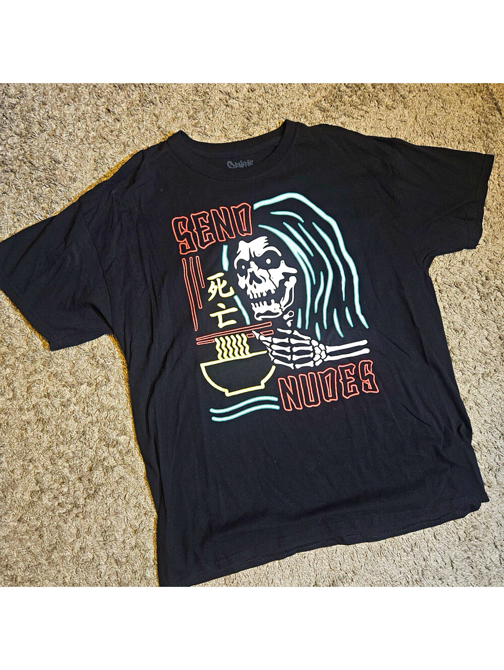 Spencer's Black Cotton Graphic Skull Ramen "Send Nudes" Tee crew neck XL